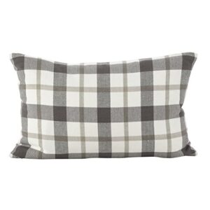 saro lifestyle classic plaid pattern cotton down filled throw pillow, 12" x 20", grey