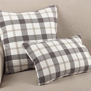 SARO LIFESTYLE Classic Plaid Pattern Cotton Down Filled Throw Pillow, 12" x 20", Grey