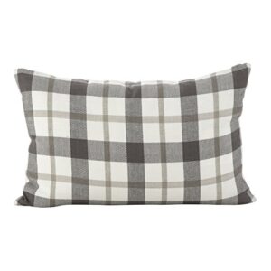 SARO LIFESTYLE Classic Plaid Pattern Cotton Down Filled Throw Pillow, 12" x 20", Grey