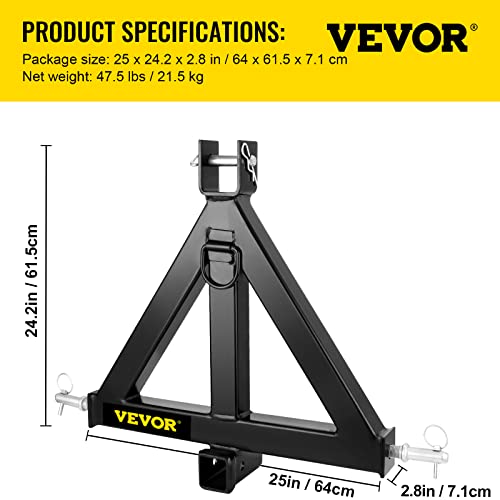 Mophorn 3 Point Trailer Hitch Heavy Duty 2In Receiver Hitch Category 1 33In Hitch Attachments Tow Hitch Drawbar Adapter Black (Heavy Duty Trailer Hitch)