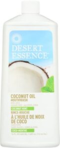 desert essence coconut oil mouthwash 16 fl oz non-gmo, gluten free, vegan, cruelty free, sugar free, alcohol free - coconut oil & zinc citrate - eco-harvest tea tree oil - coconut mint