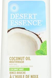 Desert Essence Coconut Oil Mouthwash 16 fl oz Non-GMO, Gluten Free, Vegan, Cruelty Free, Sugar Free, Alcohol Free - Coconut Oil & Zinc Citrate - Eco-Harvest Tea Tree Oil - Coconut Mint