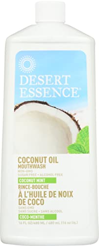 Desert Essence Coconut Oil Mouthwash 16 fl oz Non-GMO, Gluten Free, Vegan, Cruelty Free, Sugar Free, Alcohol Free - Coconut Oil & Zinc Citrate - Eco-Harvest Tea Tree Oil - Coconut Mint