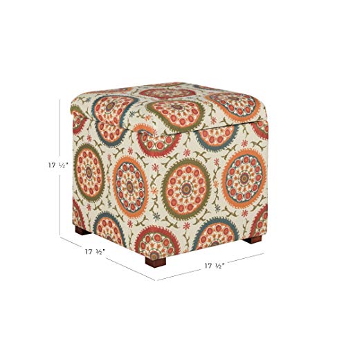Homepop Home Decor | Classic Square Storage Ottoman with Lift Off Lid | Ottoman with Storage for Living Room & Bedroom, Suzani 17.50" x 17.50" x 17.50"