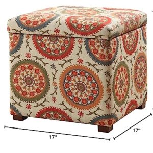 Homepop Home Decor | Classic Square Storage Ottoman with Lift Off Lid | Ottoman with Storage for Living Room & Bedroom, Suzani 17.50" x 17.50" x 17.50"