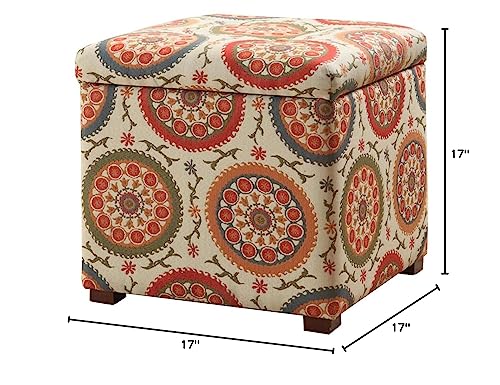 Homepop Home Decor | Classic Square Storage Ottoman with Lift Off Lid | Ottoman with Storage for Living Room & Bedroom, Suzani 17.50" x 17.50" x 17.50"