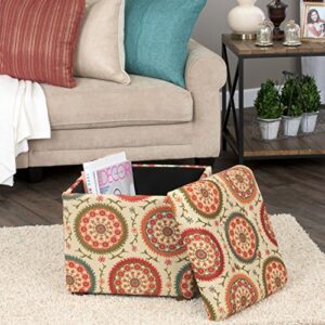 Homepop Home Decor | Classic Square Storage Ottoman with Lift Off Lid | Ottoman with Storage for Living Room & Bedroom, Suzani 17.50" x 17.50" x 17.50"