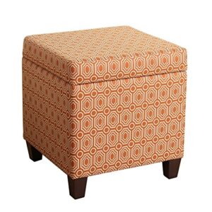 homepop upholstered storage cube ottoman with hinged lid, orange geometric