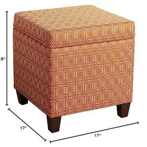 HomePop Upholstered Storage Cube Ottoman with Hinged Lid, Orange Geometric