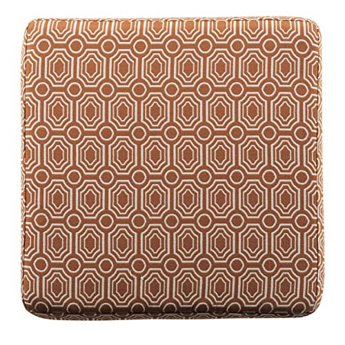 HomePop Upholstered Storage Cube Ottoman with Hinged Lid, Orange Geometric