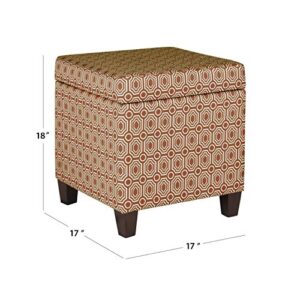 HomePop Upholstered Storage Cube Ottoman with Hinged Lid, Orange Geometric