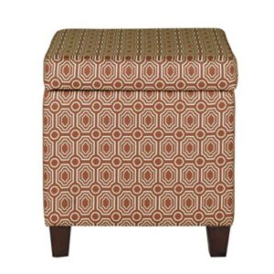 HomePop Upholstered Storage Cube Ottoman with Hinged Lid, Orange Geometric