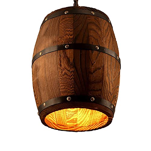 Newrays Antique Wood Wine Barrel Pendant Lamp Hanging Rustic Unique Kitchen Bar Ceiling Lamp Light Fixtures (S)