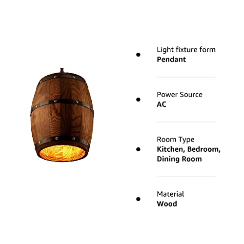 Newrays Antique Wood Wine Barrel Pendant Lamp Hanging Rustic Unique Kitchen Bar Ceiling Lamp Light Fixtures (S)