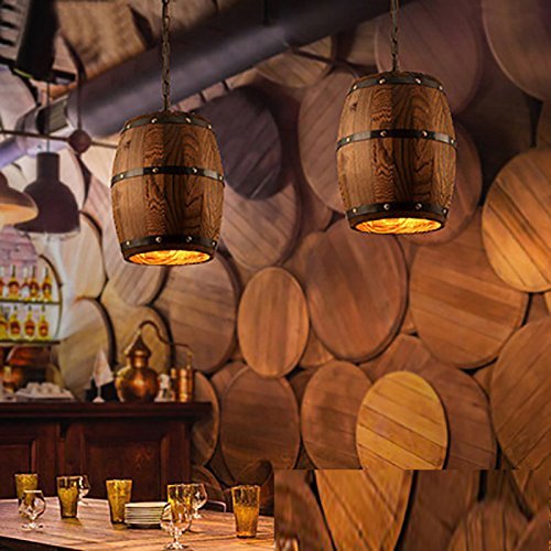 Newrays Antique Wood Wine Barrel Pendant Lamp Hanging Rustic Unique Kitchen Bar Ceiling Lamp Light Fixtures (S)