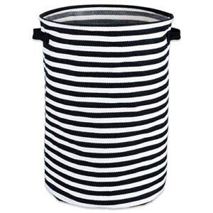 dii laundry storage collection cabana stripe collapsible and waterproof bins, round hamper, 13.75x20, black