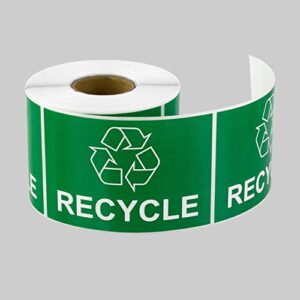 300 recycling sticker - 2 x 3 inches recycle sticker for trash can garbage containers recycling bin labels stickers, bright green, adhesive weather resistant - 1 roll of 300 labels