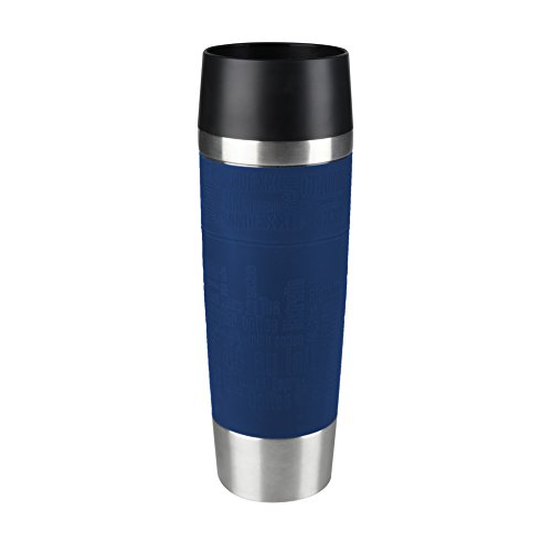 Tefal Travel Mug Grande, Reusable Drink Bottle To Go, Quick Press Closure, Blue Silicone Bottle Sleeve, 500 ml