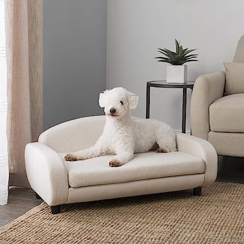 Paws & Purrs Modern Pet Sofa 31.5" Wide Low Back Lounging Bed with Removable Mattress Cover in Espresso/Oatmeal