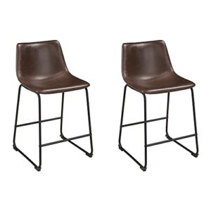 signature design by ashley centiar 24" counter height modern bucket barstool 2 count, brown