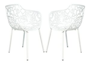 leisuremod devon modern aluminum indoor-outdoor stackable side dining arm chair, set of 2 (white)