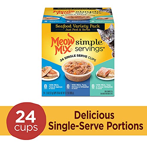 Meow Mix Simple Servings Wet Cat Food, Seafood Variety Pack, 1.3 Ounce Cup (Pack of 24)