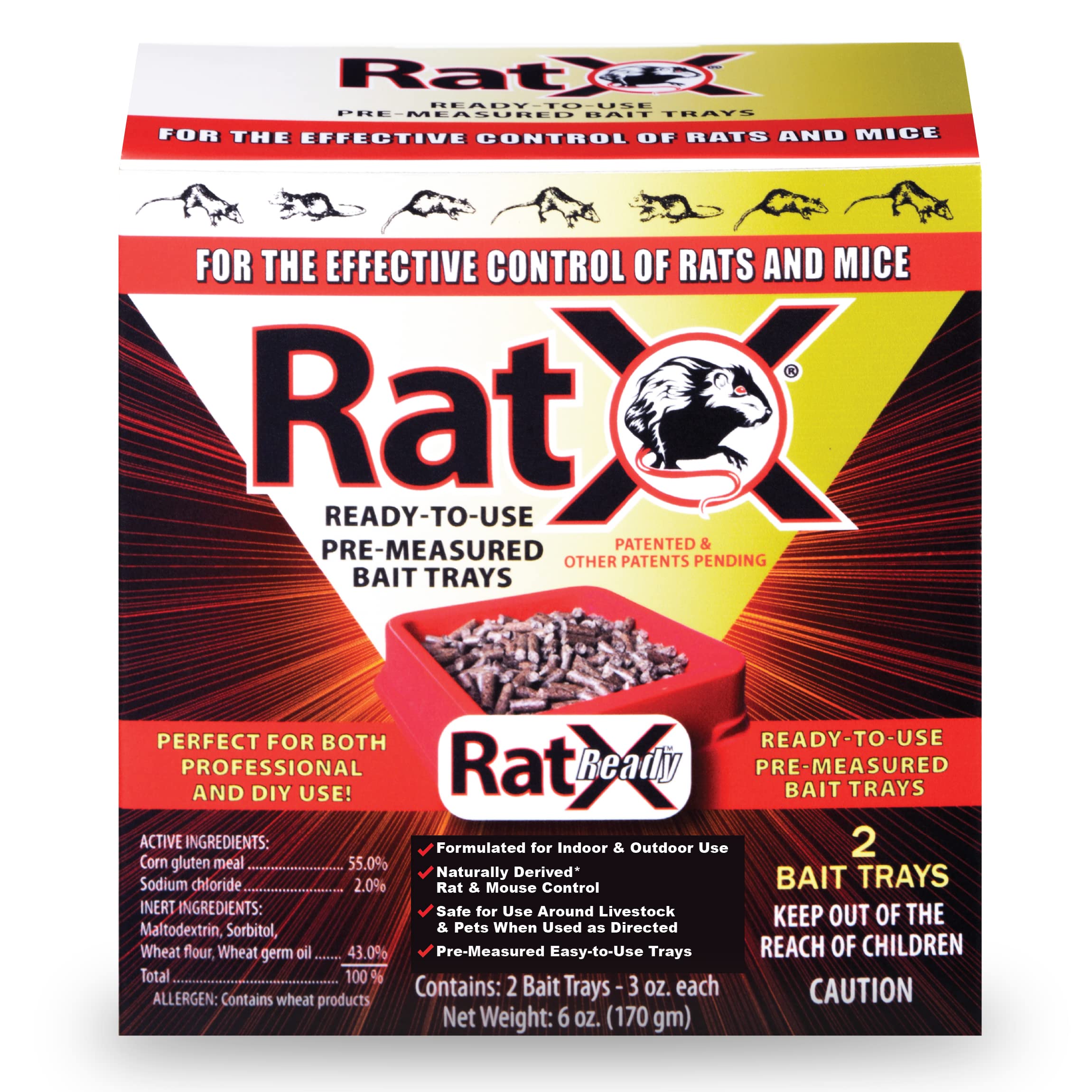 EcoClear Products 620104, RatX All-Natural Non-Toxic Humane Rat and Mouse Pellets, Ready-to-Use Pre-Measured 3 oz. Bait Trays, 2-Pack