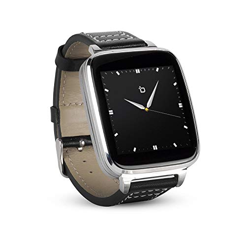 Beantech Silver Engage Plus Smartwatch for iOS and Android with 8GB of Music Storage and Leather Strap, Light Silver