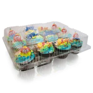 case of 100 12 Compartment Cupcake Container with Hinged Lid Clear 12 cavity cupcake container disposable plastic cupcake boxes 12 Compartment Cupcake Containers