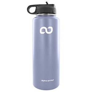 alpha armur 40 oz (1.1l)water bottle stainless steel drinking flask double wall vacuum insulated stainless steel food flask wide mouth bottle with sports lid flask stainless steel for beach, gray