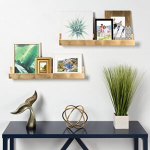 Kate and Laurel Levie 24 inch 2-Pack Wood Floating Wall Shelf Picture Frame Holder Ledge, Gold