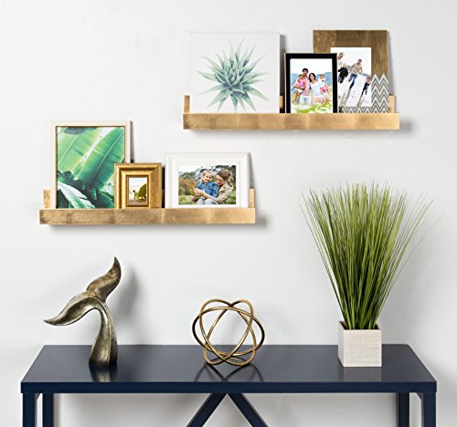 Kate and Laurel Levie 24 inch 2-Pack Wood Floating Wall Shelf Picture Frame Holder Ledge, Gold