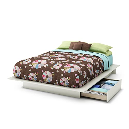 South Shore Gramercy Full/Queen Platform Bed (54/60'') with drawers, Pure White