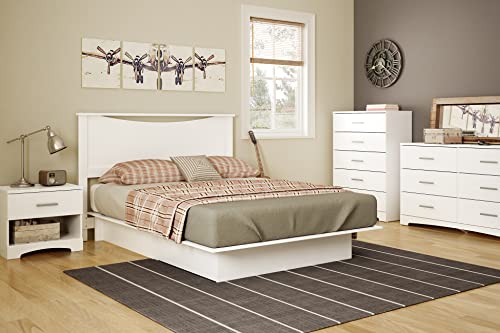 South Shore Gramercy Full/Queen Platform Bed (54/60'') with drawers, Pure White