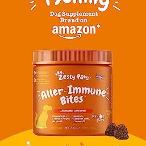 Zesty Paws Allergy Immune Supplement for Dogs - with Omega 3 Salmon Fish Oil & EpiCor Pets + Probiotics for Seasonal Allergies - Lamb - 90 Chews