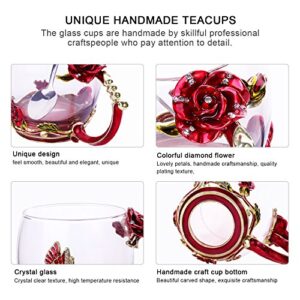 Kpcuisite Birthday Gifts for Women and Mother's Day Gifts for Mom - Glass Tea Cup and Coffee Mug Set with Spoon - Beautiful Flower Butterfly Rose Mug