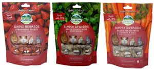 simple rewards small animal treats 3 flavor variety bundle (1) each: freeze dried strawberry, baked peppermint, baked carrot dill, .5-2 ounces