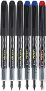 pilot varsity disposable fountain 6 pack combo, 3 black pens, 2 blue pens and 1 red pen