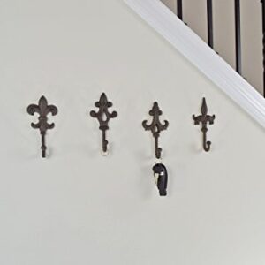 gasare, Decorative Hooks, Key Holder for Wall, Cast Iron Hooks, Fleur De Lis Décor, Wall Mount Screws and Anchors, 5 x 3¼ Inches Each, Brown, 4 Units