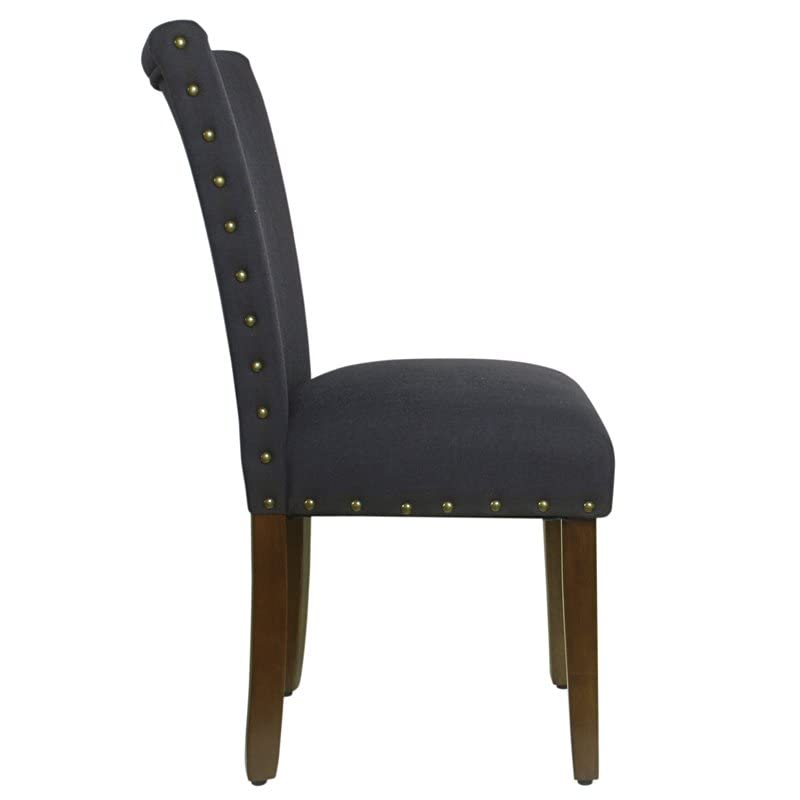 HomePop Parsons Classic Upholstered Accent Dining Chair with Nailheads, Set of 2, Deep Navy