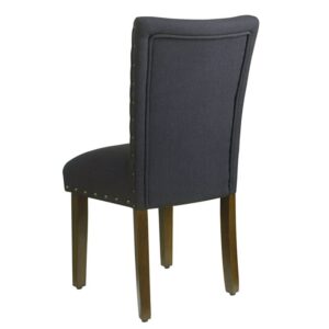 HomePop Parsons Classic Upholstered Accent Dining Chair with Nailheads, Set of 2, Deep Navy