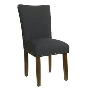 HomePop Parsons Classic Upholstered Accent Dining Chair with Nailheads, Set of 2, Deep Navy