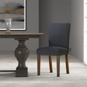 HomePop Parsons Classic Upholstered Accent Dining Chair with Nailheads, Set of 2, Deep Navy