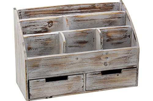 Executive Office Solutions Vintage Rustic Wooden Office Desk Organizer & Mail Rack for Desktop, Tabletop, or Counter - Distressed Torched Wood-Store Supplies, Desk Accessories, Mail – Barnwood (WO3)