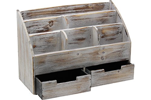 Executive Office Solutions Vintage Rustic Wooden Office Desk Organizer & Mail Rack for Desktop, Tabletop, or Counter - Distressed Torched Wood-Store Supplies, Desk Accessories, Mail – Barnwood (WO3)