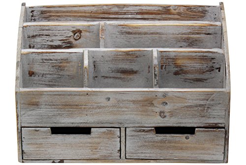 Executive Office Solutions Vintage Rustic Wooden Office Desk Organizer & Mail Rack for Desktop, Tabletop, or Counter - Distressed Torched Wood-Store Supplies, Desk Accessories, Mail – Barnwood (WO3)