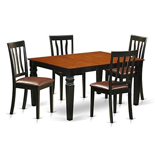 East West Furniture WEAN5-BCH-LC Weston 5 Pc Dinette set with a Dinning Table and 4 Leather Dining Chairs in Black, 5-Piece