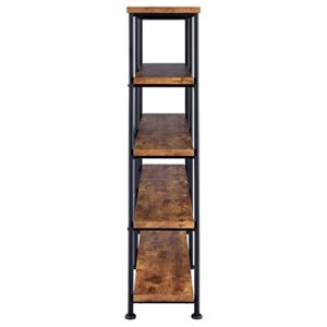 Coaster Analiese Rustic Industrial 60" 4-Shelf Wood Double Bookcase With Black Metal Frame, Brown Nutmeg