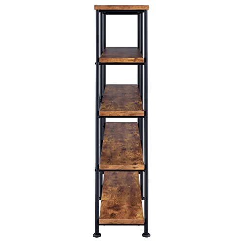 Coaster Analiese Rustic Industrial 60" 4-Shelf Wood Double Bookcase With Black Metal Frame, Brown Nutmeg