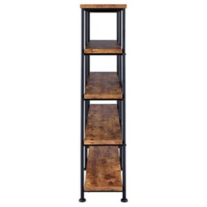 Coaster Analiese Rustic Industrial 60" 4-Shelf Wood Double Bookcase With Black Metal Frame, Brown Nutmeg